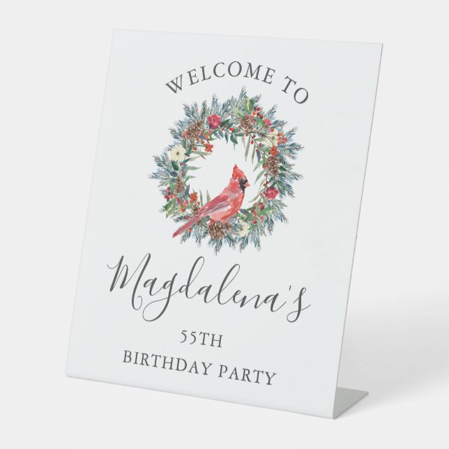 55th Birthday Party Red Cardinal Welcome Pedestal Sign (Front)