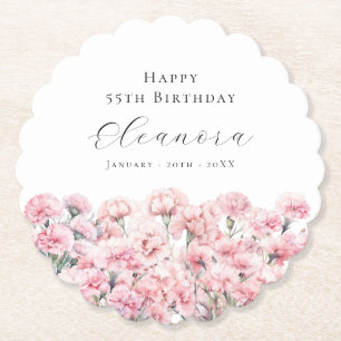 55th Birthday Pink Carnation January Birth Flower Paper Coaster