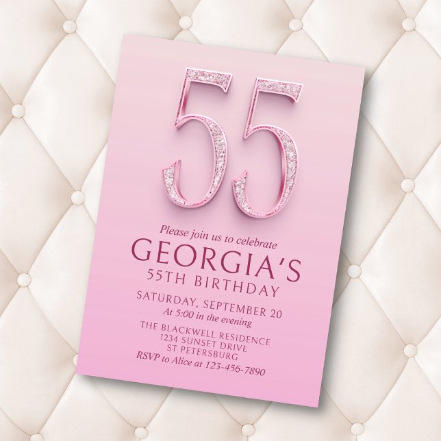 55th Birthday Pink Diamonds Invitation (Creator Uploaded)