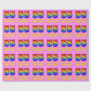 55th Birthday: Pink Stripes & Hearts, Rainbow # 55 Wrapping Paper
