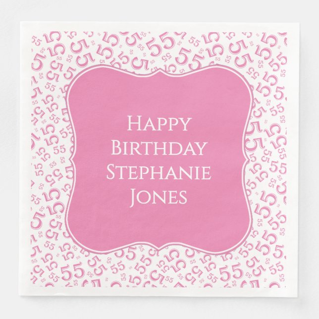 55th Birthday Pink/White Bracket Number Pattern Napkin (Front)