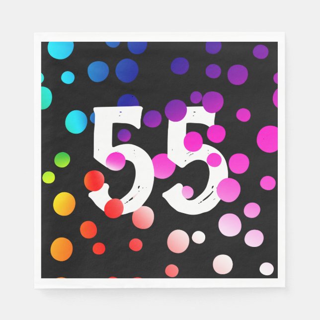 55th Birthday Rainbow Dots on Black  Napkin (Front)