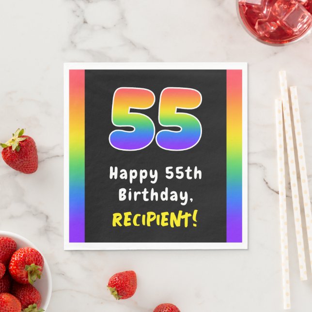 55th Birthday: Rainbow Spectrum # 55, Custom Name Napkin (Insitu)