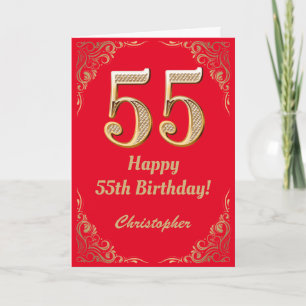 55th Birthday Red and Gold Glitter Frame Card
