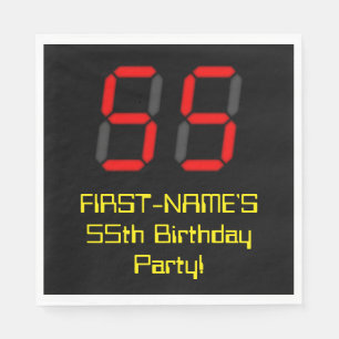 55th Birthday: Red Digital Clock Style "55" + Name Napkin