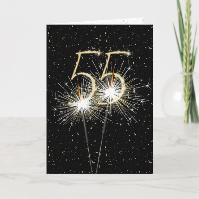 55th Birthday Sparkler on black Card (Front)