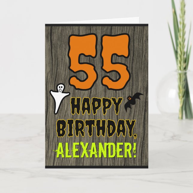 55th Birthday: Spooky Halloween Theme, Custom Name Card (Front)