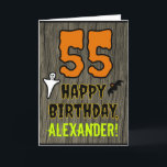 55th Birthday: Spooky Halloween Theme, Custom Name Card<br><div class="desc">The front of this scary and spooky Hallowe'en birthday themed greeting card design features a large number "55" and the message "HAPPY BIRTHDAY, ", plus a custom name. There are also depictions of a bat and a ghost on the front. The inside features a custom birthday greeting message, or could...</div>