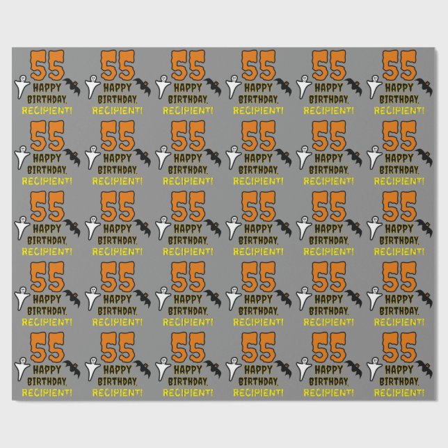 55th Birthday: Spooky Halloween Theme, Custom Name Wrapping Paper (Flat)