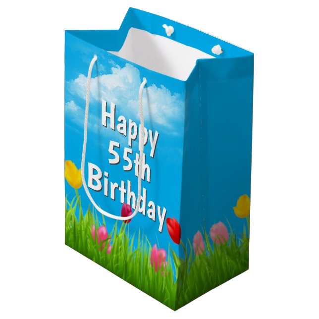 55th Birthday Tulips Medium Gift Bag (Front Angled)