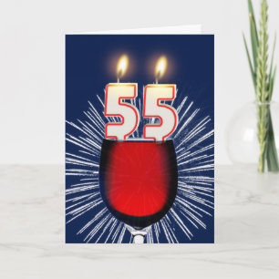 55th Birthday with wine and candles Card