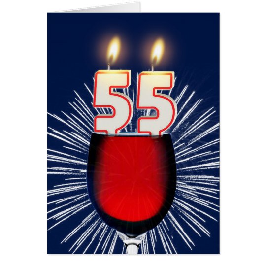 55th Birthday with wine and candles Card