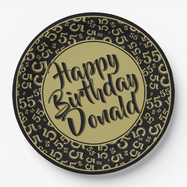 55th Black/Gold Random Number Pattern Paper Plate (Front)