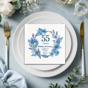 55th Blue Floral Emerald Wedding Anniversary  Napkin