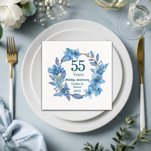 55th Blue Floral Emerald Wedding Anniversary  Napkin (Creator Uploaded)