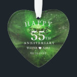 55th Emerald Jewel Wedding Anniversary Ornament<br><div class="desc">55th Emerald background announces the celebration of a wonderful 55 years together. An emerald jewel gift is traditional for this wedding anniversary milestone. This fine gemstone is chosen to represent the value of so many years together; a traditional gift is beautiful and lasting.

Colours of green and white.</div>