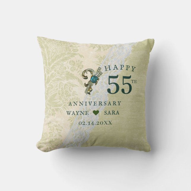 55th Emerald Jewel Wedding Anniversary Throw Pillow (Front)