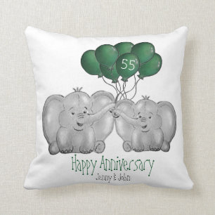 55th emerald wedding anniversary elephant gift throw pillow