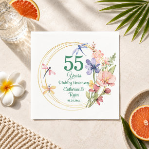 55th Emerald Wedding Anniversary Gold Frame Floral Napkin