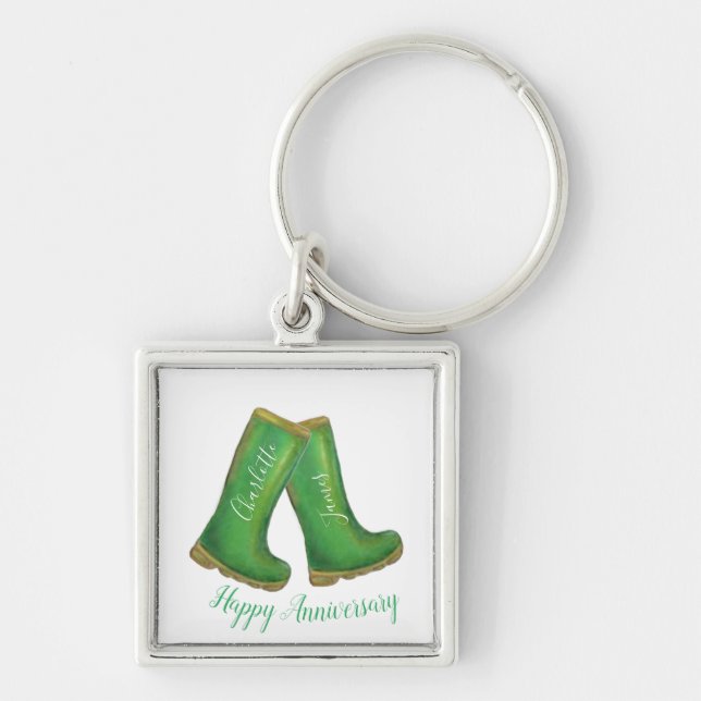 55th emerald wedding anniversary green welly boot keychain (Front)