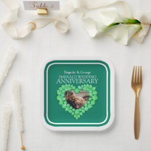 55th Emerald Wedding Anniversary photo heart  Paper Plate