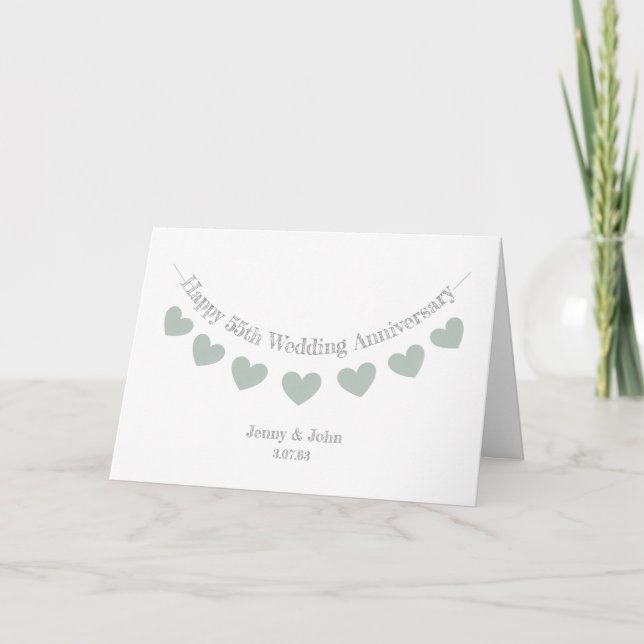 55th Emerald Wedding Anniversary with green hearts Card (Front)