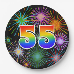 55th Event - Fun, Colorful, Bold, Rainbow 55 Paper Plate