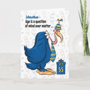 55th Funny Birthday Blue Buzzard with Name Card