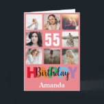 55th Happy Birthday Photo Collage Modern Pink Card<br><div class="desc">55th Happy Birthday Photo Collage Modern Pink Card with personalized name. For further customization,  please click the "Customize it" button and use our design tool to modify this template.</div>