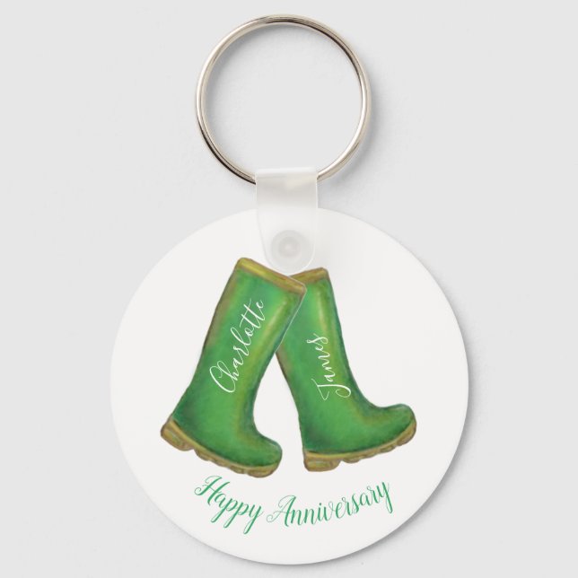 55th or any emerald wedding anniversary welly boot keychain (Front)