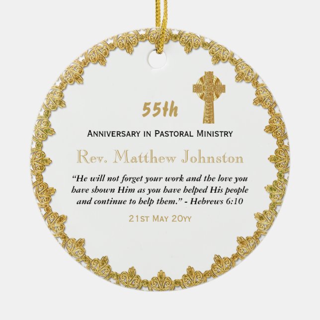 55th Ordination Anniversary Personalized Scripture Ceramic Ornament (Front)
