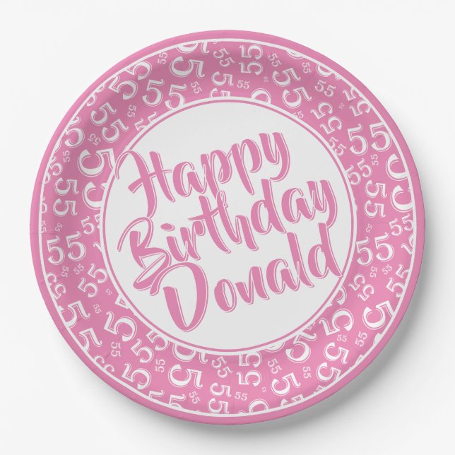 55th Pink/White Random Number Pattern Paper Plate (Front)