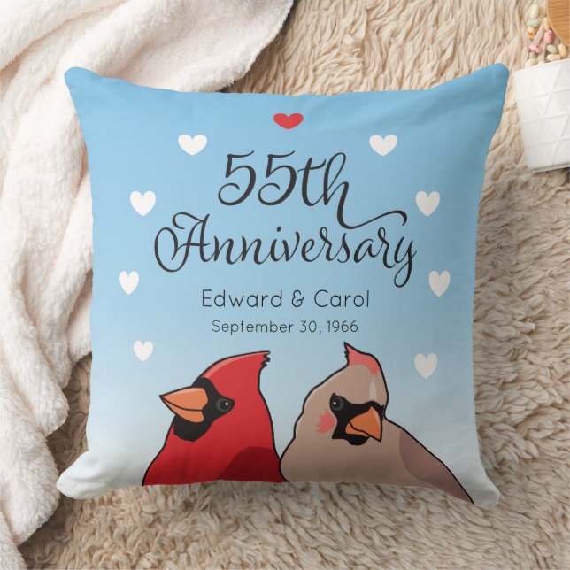 55th Wedding Anniversary, Cardinal Pair Throw Pillow (Blanket)