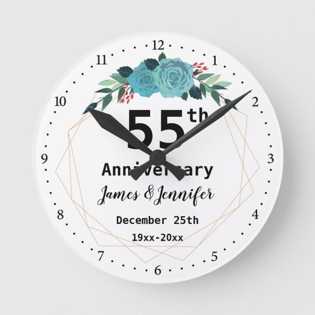 55th Wedding Anniversary Custom Names and Year Round Clock (Front)