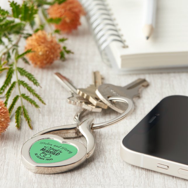 55th Wedding Anniversary Custom Names Emerald Keychain (Side)