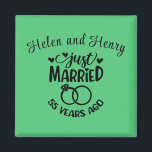 55th Wedding Anniversary Custom Names Emerald Magnet<br><div class="desc">Commemorate your fifty-fifth wedding anniversary with this emerald green background,  custom magnet. Personalize the names in black text to your own or the couple celebrating this milestone. Great idea for a party favour too!</div>