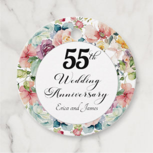 55th Wedding Anniversary Elegant Script Floral Favour Tags