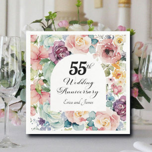55th Wedding Anniversary Elegant Script Floral Napkin
