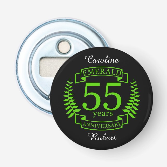 55th Wedding ANNIVERSARY EMERALD Bottle Opener (Front)