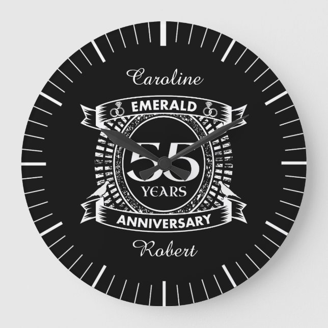 55th wedding anniversary emerald crest large clock (Front)
