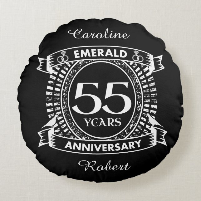 55th wedding anniversary emerald crest round pillow (Front)