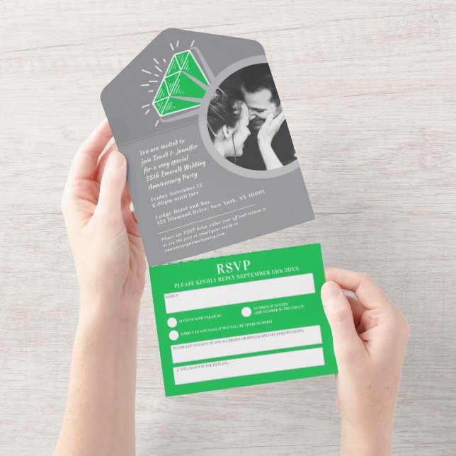 55th wedding anniversary emerald eternity ring all in one invitation (Tearaway)