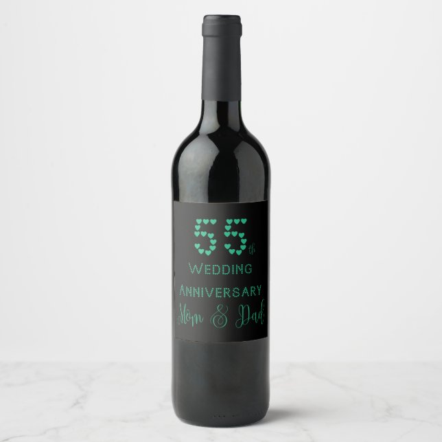 55th Wedding Anniversary Emerald Wedding Parents Wine Label (Front)