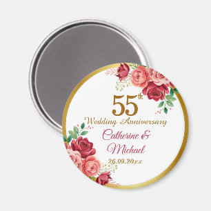 55th Wedding Anniversary Gold Frame Floral Magnet