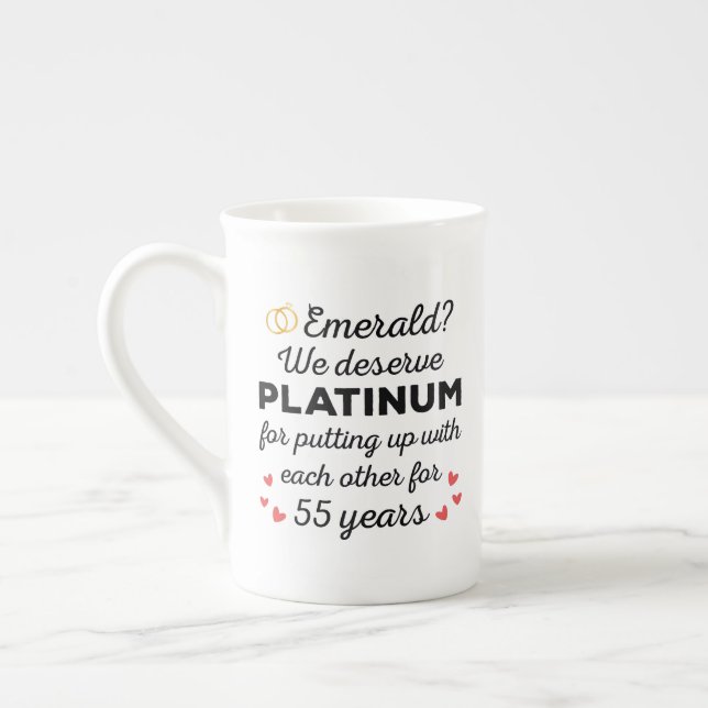 55th Wedding Anniversary I - Emerald Funny Couple Bone China Mug (Left)