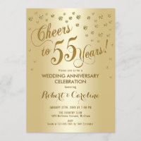 55th Wedding Anniversary Invitation in Gold