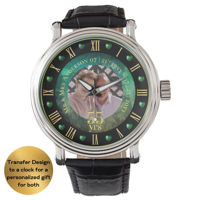 55th Wedding Anniversary PHOTO Gift Emerald Green Watch (Creator Uploaded)