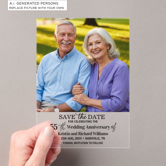 55th Wedding Anniversary Save the Date Photo Acrylic Invitations (Creator Uploaded)