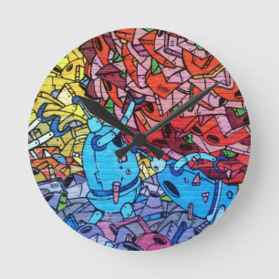 569 GRAFFITI GANGSTER COLOURFUL CITY WALL BACKGROU ROUND CLOCK