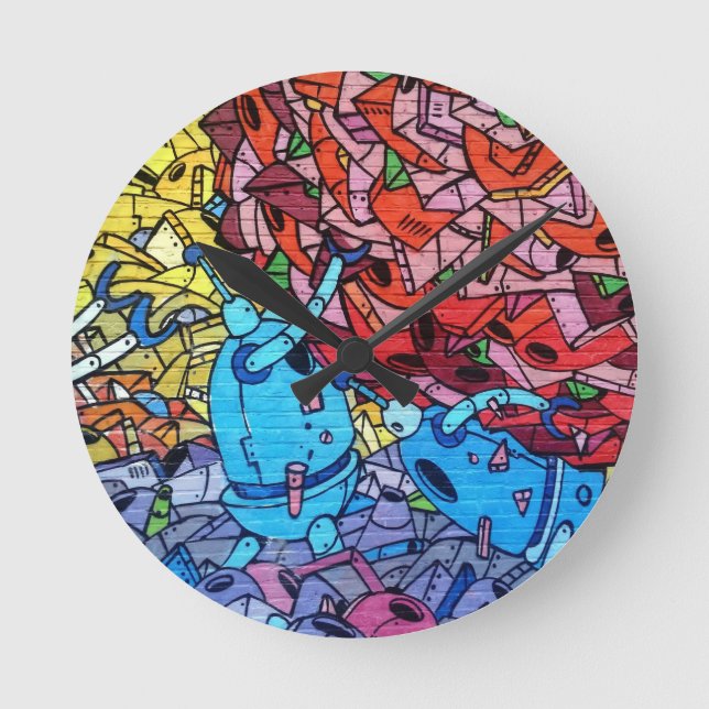 569 GRAFFITI GANGSTER COLOURFUL CITY WALL BACKGROU ROUND CLOCK (Front)